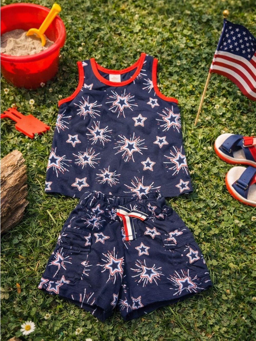 Toddler 2-Piece Patriotic Set | Stars & Stripes | Tank + Shorts | Size 2T